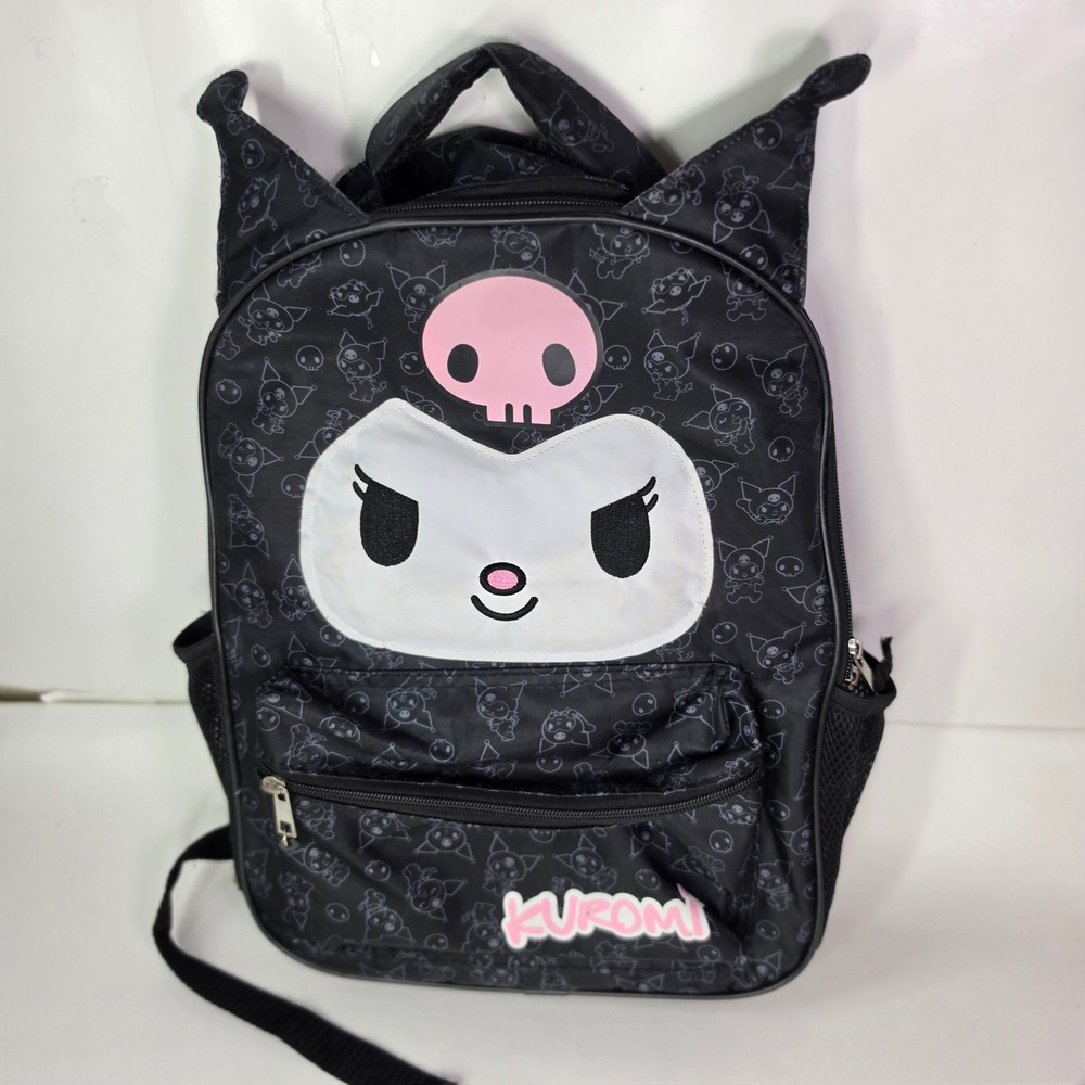 Sanrio Kuromi Backpack School Bag Character Face 16in Black Pink 2025 Official